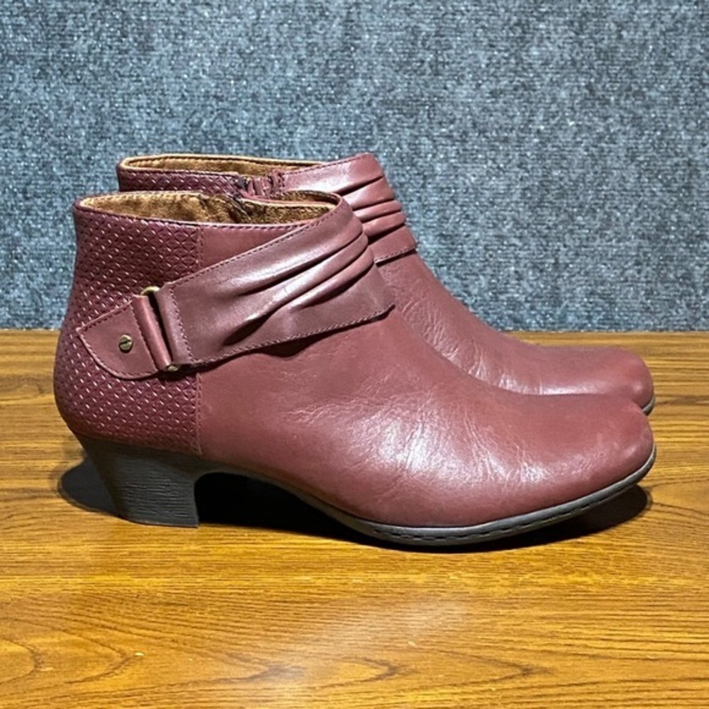 Rockport Brynn truTECH Burgundy Leather Ruched Ankle Boots CI2596 Womens 7.5 M